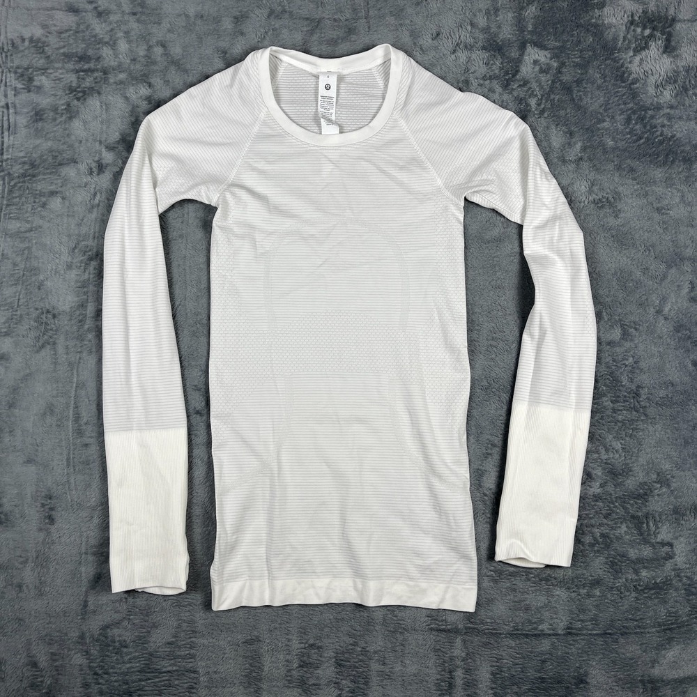 Lululemon Swiftly Tech Long Sleeve Shirt Womens 0 White Crew Neck LW3DFKS